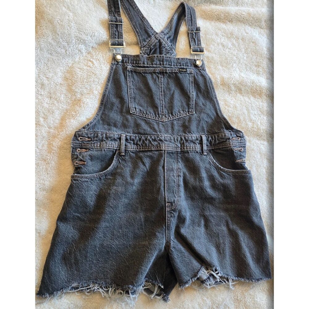 Wrangler Black Denim Shortalls Overalls Size L Raw Hem 100% Cotton Grunge
